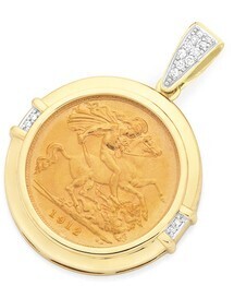 Goldmark 9ct gold diamond half sovereign coin enhancer pendant offer