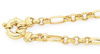 Goldmark 9ct gold 19cm solid belcher figaro bolt ring bracelet offer
