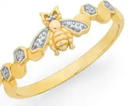 9ct gold two tone bee & honeycomb dress ring