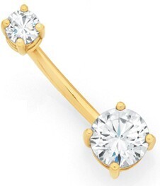 Goldmark 9ct gold double round cubic zirconia belly bar offer