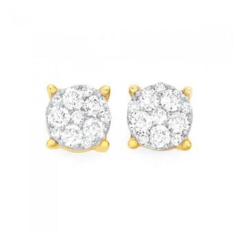 Goldmark 9ct gold diamond round brilliant cut cluster stud earrings offer