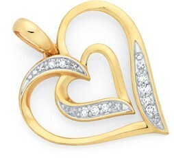 Goldmark 9ct gold diamond double heart pendant offer