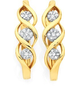 9ct gold diamond round brilliant cut cluster multi swirl huggie earrings