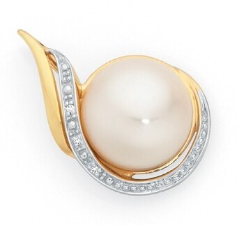 Goldmark 9ct gold cultured fresh water pearl & diamond swirl pendant offer