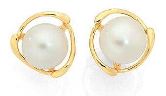 Goldmark 9ct gold cultured freshwater button pearl halo stud earrings offer