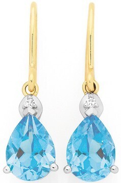 Goldmark 9ct gold blue topaz & diamond pear grace earrings offer