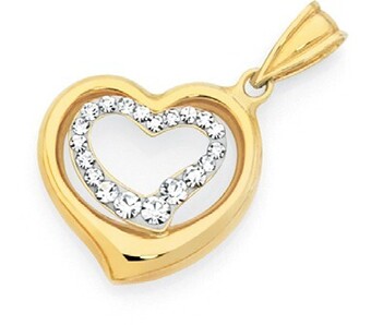 Goldmark 9ct gold on silver crystal double open heart pendant offer