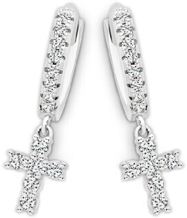 Goldmark Sterling silver cubic zirconia cluster cross on huggie earrings offer