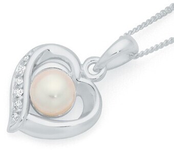 Goldmark Sterling silver cultured freshwater pear in cubic zirconia heart pendant offer