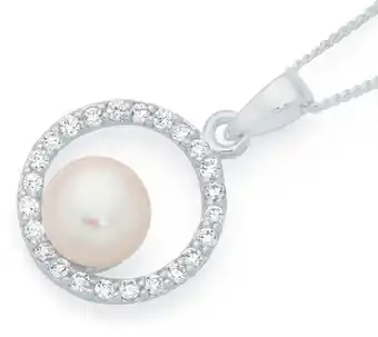 Goldmark Sterling silver cult f/w pearl in cz circle pendan offer