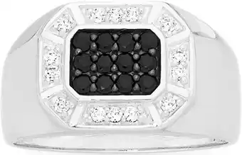 Goldmark Sterling silver gents black cubic zirconia pave centre rectangle cubic zirconia border ring offer