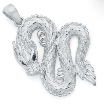 Goldmark Sterling silver gents black sapphire dragon pendant offer