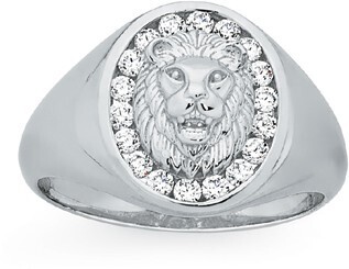 Goldmark Sterling silver gents cubic zirconia surround lion head oval signet ring offer