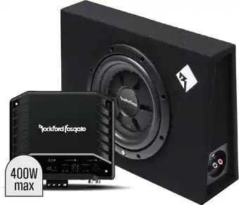 Autobarn Rockford fosgate 10” prime subwoofer in shallow enclosure & mono channel power amplifer combo deal* offer