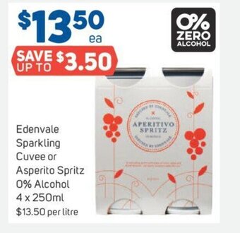 Foodland Edenvale Sparkling Cuvee or Asperito Spritz 0% Alcohol 4 x 250ml offer