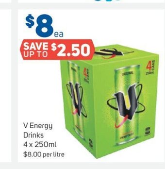 V Energy Drinks 4 x 250ml
