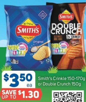 Foodland Smith's Crinkle 150-170g or Double Crunch 150g offer