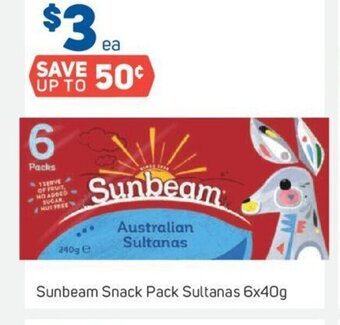 Foodland Sunbeam Snack Pack Sultanas 6x40g offer