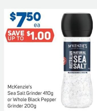 McKenzie's Sea Salt Grinder 410g or Whole Black Pepper Grinder 200g