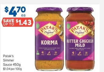 Foodland Patak's Simmer Sauce 450g offer