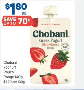 Foodland Chobani Yoghurt Pouch Range 140g offer