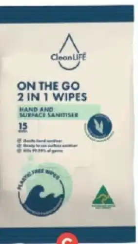 Foodland C. CleanLIFE On The Go 2 in 1 Wipes 18 Pack offer