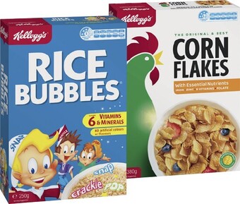 IGA Kellogg’s corn flakes 380g or rice bubbles 250g offer