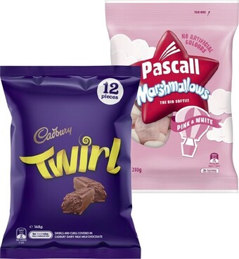 IGA Cadbury or pascall share pack 144‑280g selected varieties offer