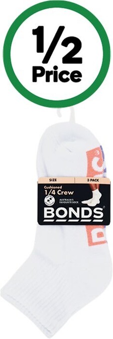 Woolworths Bonds ladies cushioned 1/4 crew sock pk 3 offer
