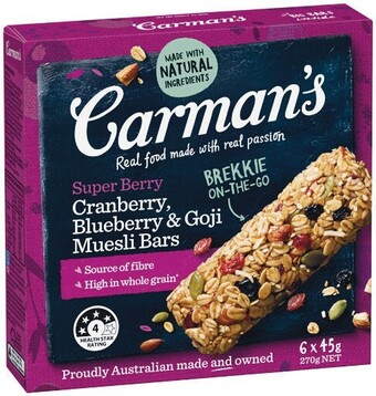 Woolworths Carman’s muesli bars 110-270g pk 5/6 offer