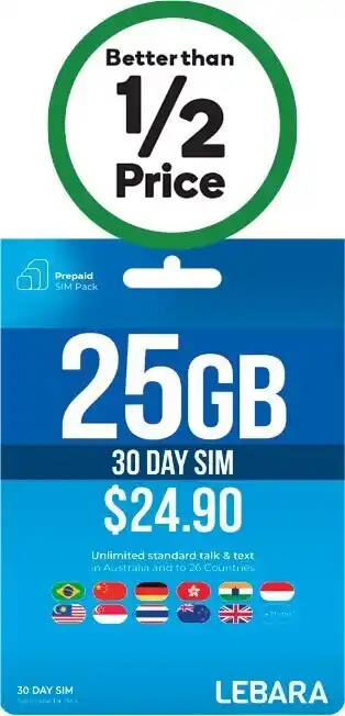 Woolworths Lebara $24.90 starter kit‡ offer