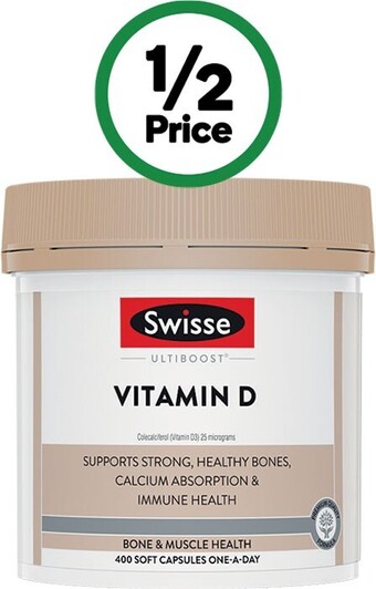 Woolworths Swisse ultiboost vitamin d capsules pk 400* offer