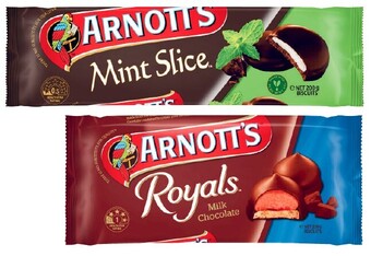 Coles Arnott's mint slice or milk royals biscuits 200g offer