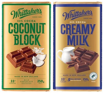 Coles Whittaker's block chocolate 200g-250g offer