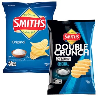 Coles Smith's crinkle cut or double crunch potato chips 150g-170g offer
