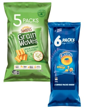 Coles Cheezels or parkers pretzels 6 pack or grainwaves 5 pack offer