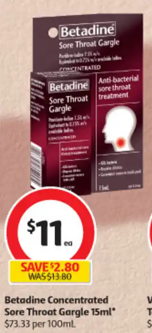 Coles Betadine Concentrated Sore Throat Gargle 15ml offer