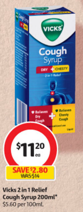 Coles Vicks 2 in 1 Relief Cough Syrup 200ml offer