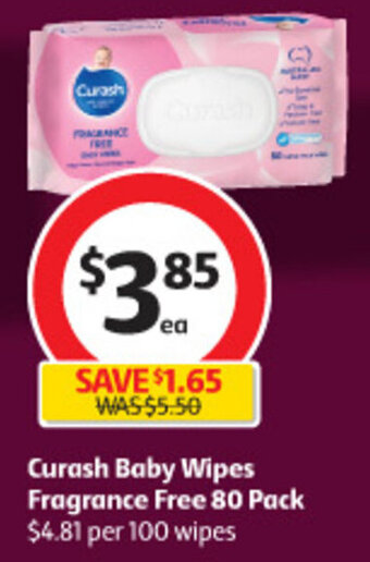Coles Curash Baby Wipes Fragrance Free 80 Pack offer
