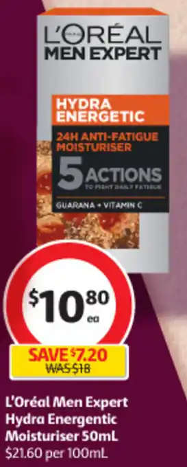 Coles L'Oréal Men Expert Hydra Energentic Moisturiser 50mL offer