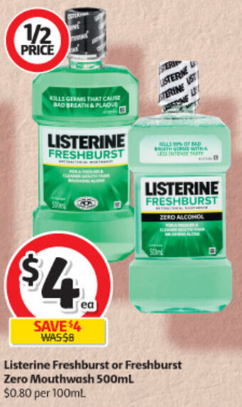 Coles Listerine Freshburst or Freshburst Zero Mouthwash 500mL offer