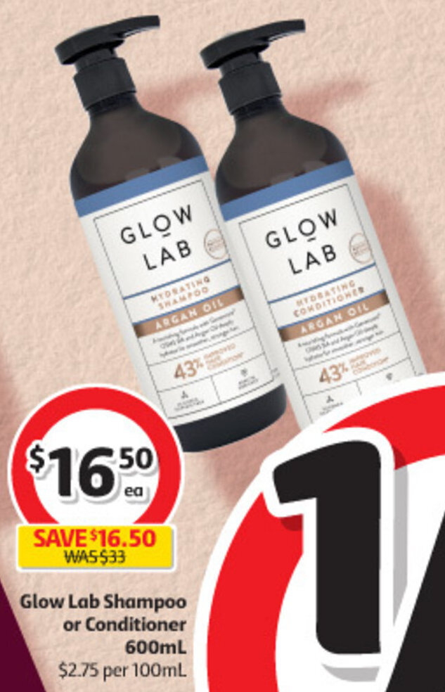 Glow Lab Shampoo or Conditioner 600mL offer at Coles