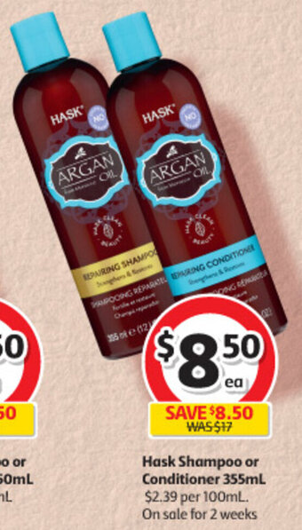 Coles Hask Shampoo or Conditioner 355mL offer