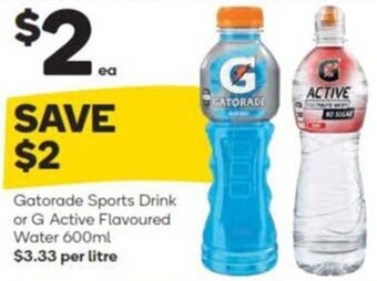 Woolworths Gatorade Sports Drink or G Active Flavoured Water 600ml offer