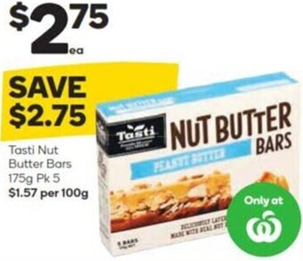 Woolworths Tasti Nut Butter Bars 175g Pk 5 offer