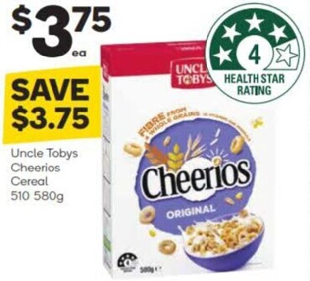 Uncle Tobys Cheerios Cereal 510 580g offer at Woolworths