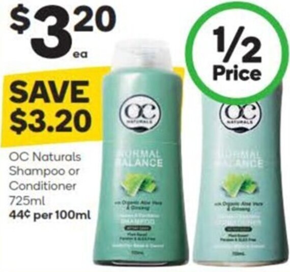 OC Naturals Shampoo or Conditioner 725ml offer at Woolworths
