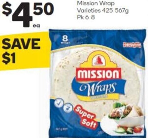 Mission Wrap Varieties 425 567g Pk 6 8 offer at Woolworths
