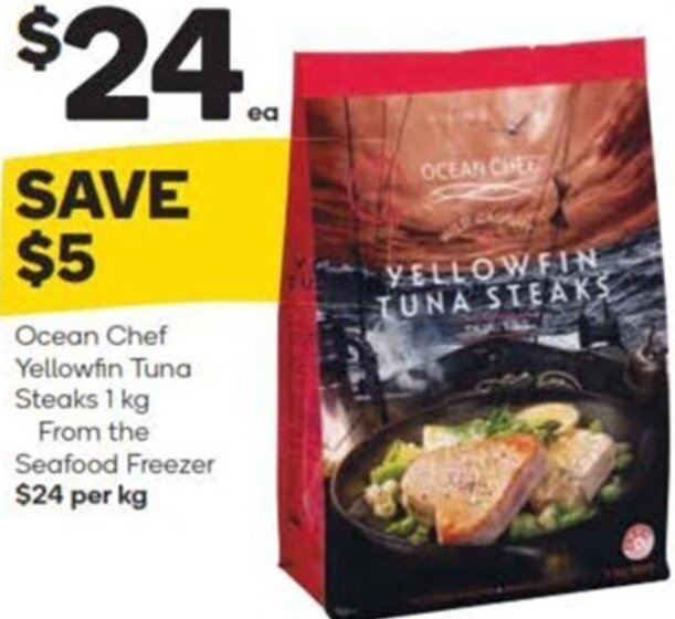 Ocean Chef Yellowfin Tuna Steaks 1 kg From the Seafood Freezer offer at