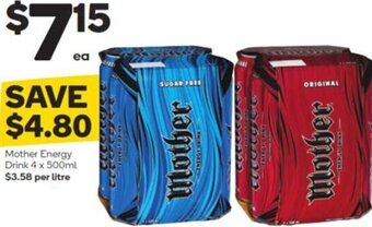 Woolworths Mother Energy Drink 4 x 500ml offer